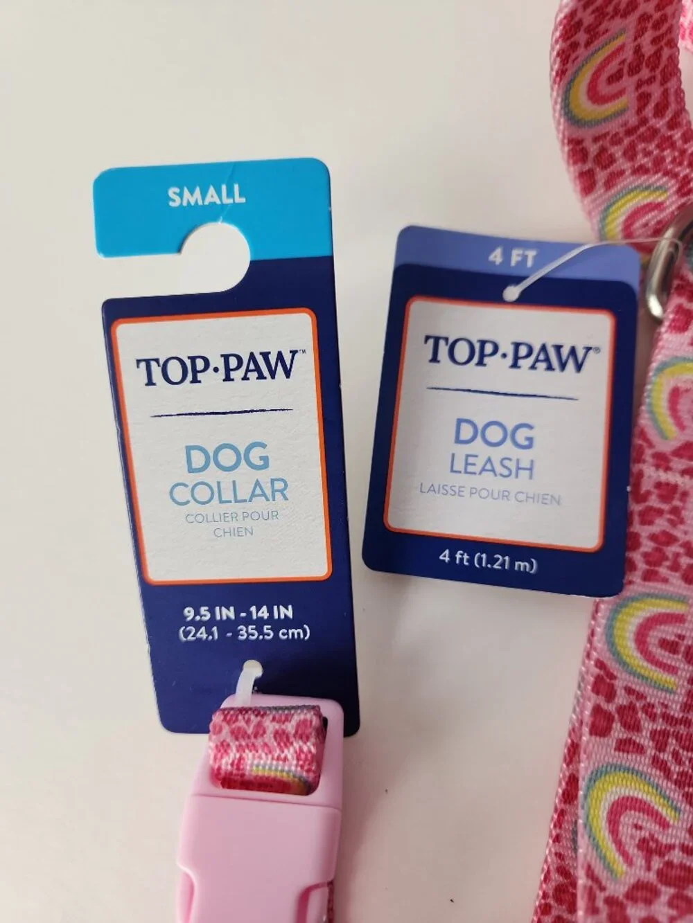 Dog Collar size S and Matching Leash 4ft Pink Rainbow Top Paw